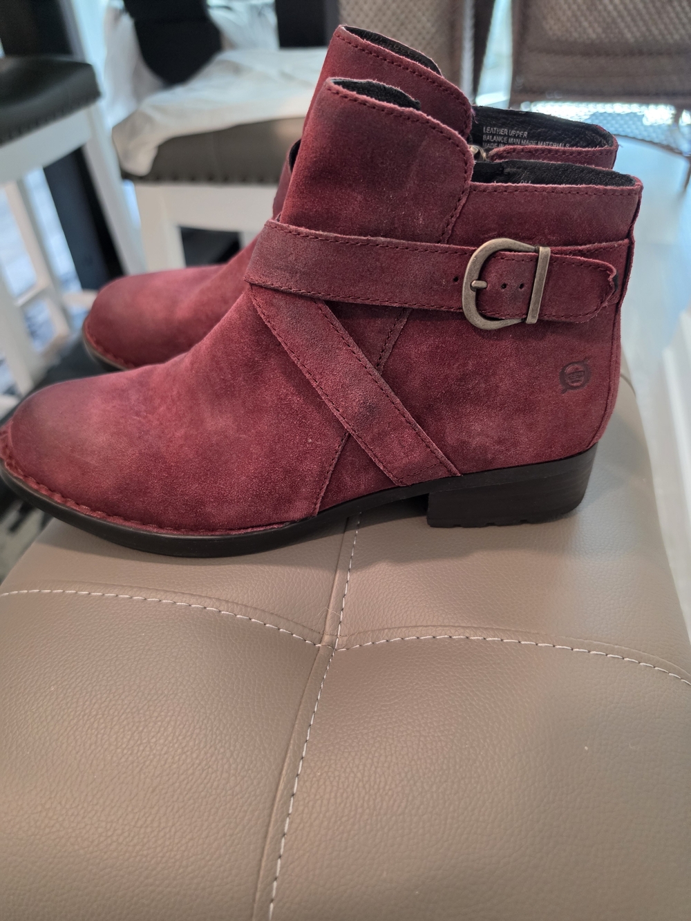 Burgundy Suede Ankle Boots with Buckle Size 9